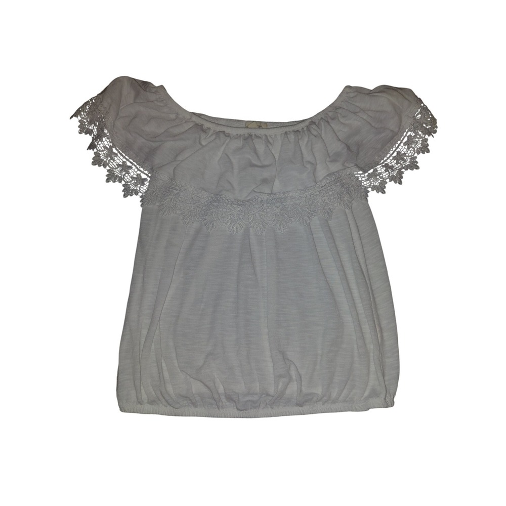 Paper + Tee Womens White Crochet Lace Off The Shoulder Peasant Blouse Size M